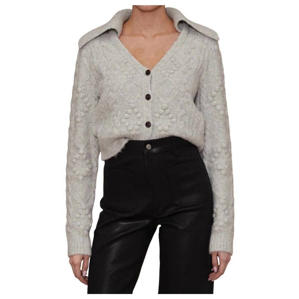 NEW LE JEAN cable knit cardigan in heather grey